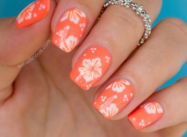 Tropical Hibiscus Flowers Nails Ideas