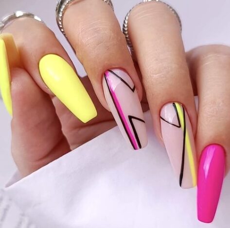 Bold Neon Abstract Art Nails Ideas