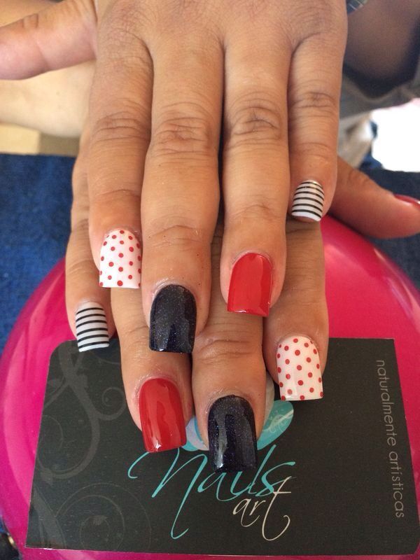 Playful Polka Dots And Stripes Nails Ideas