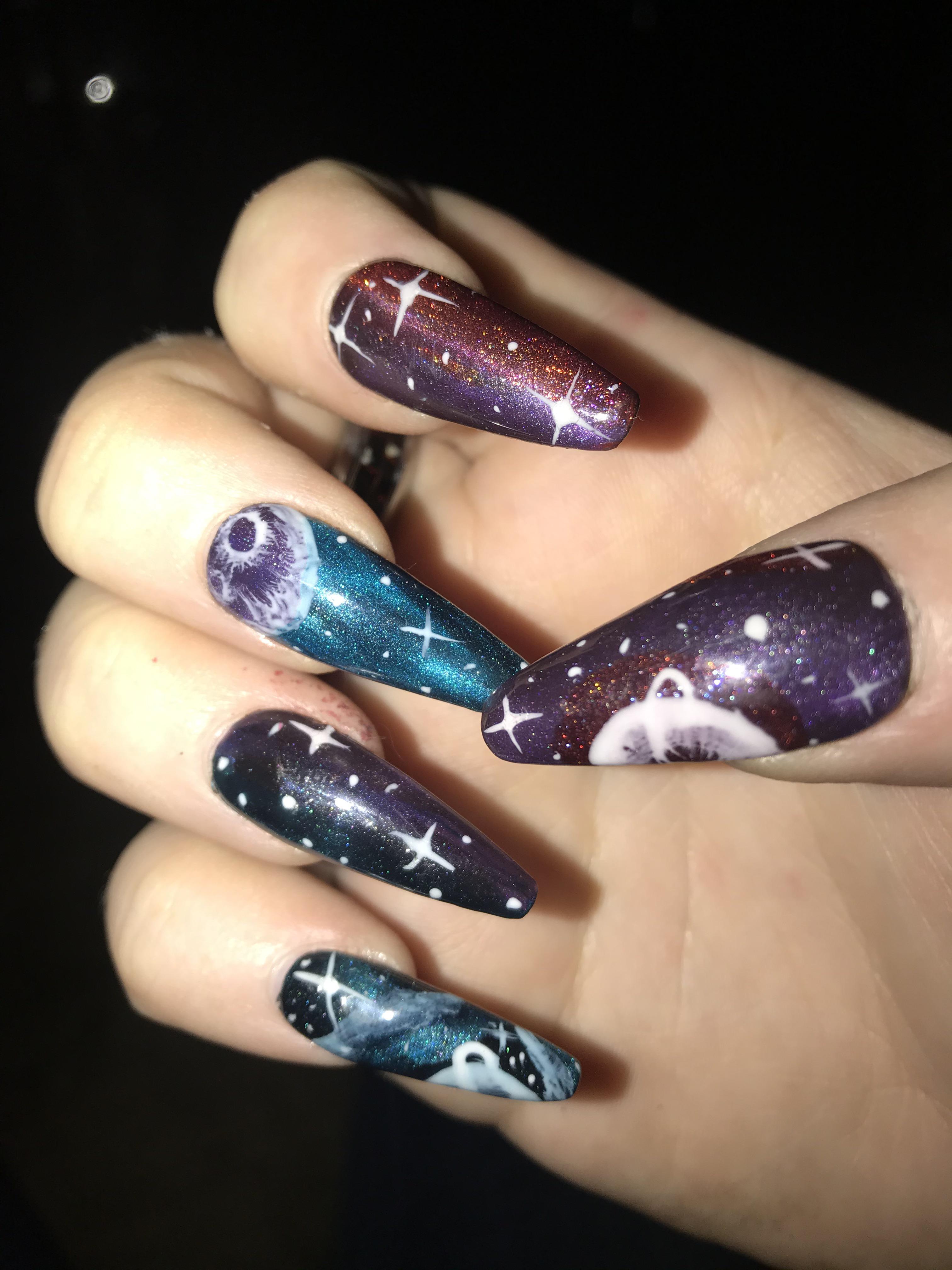 Galaxy Stars And Moons Nails Ideas