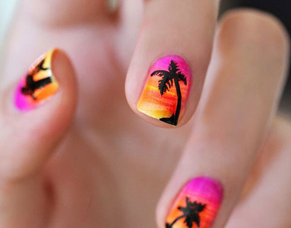 Tropical Sunset Scene Nails Ideas