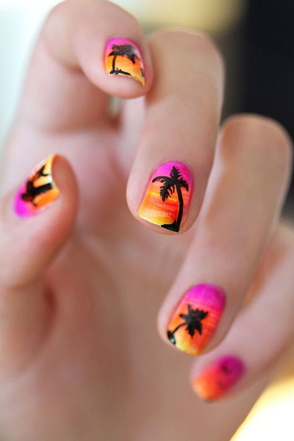 Tropical Sunset Scene Nails Ideas