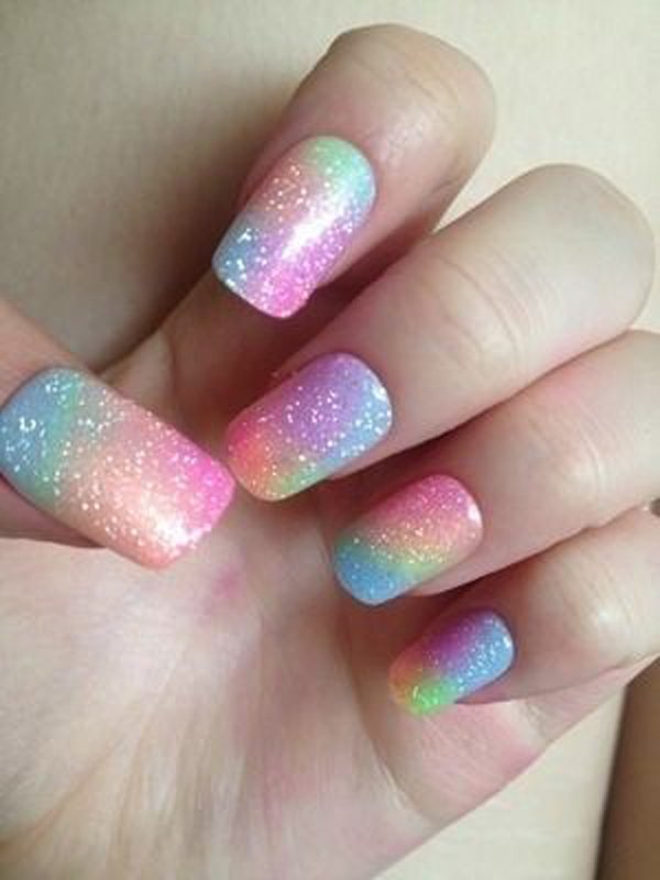 Rainbow Glitter Nails Ideas