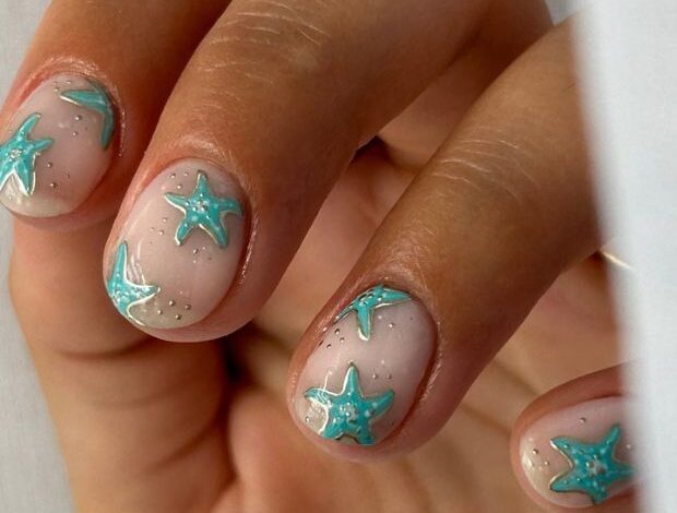 Underwater Seashell And Starfish Nails Ideas