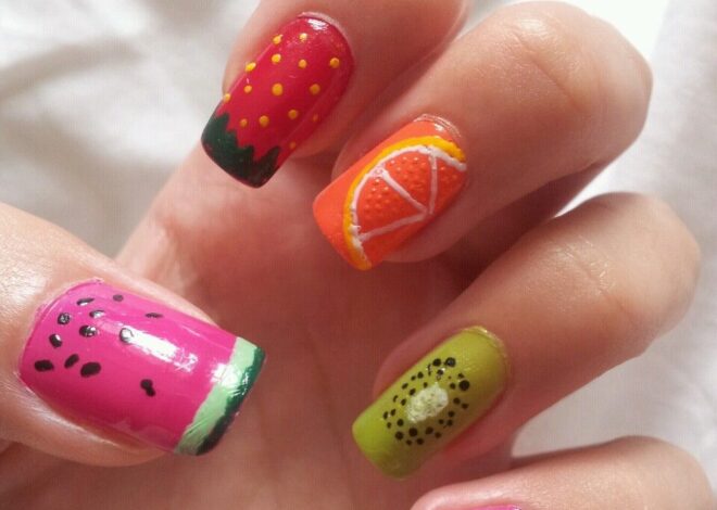 Tropical Fruit Print Nails Ideas