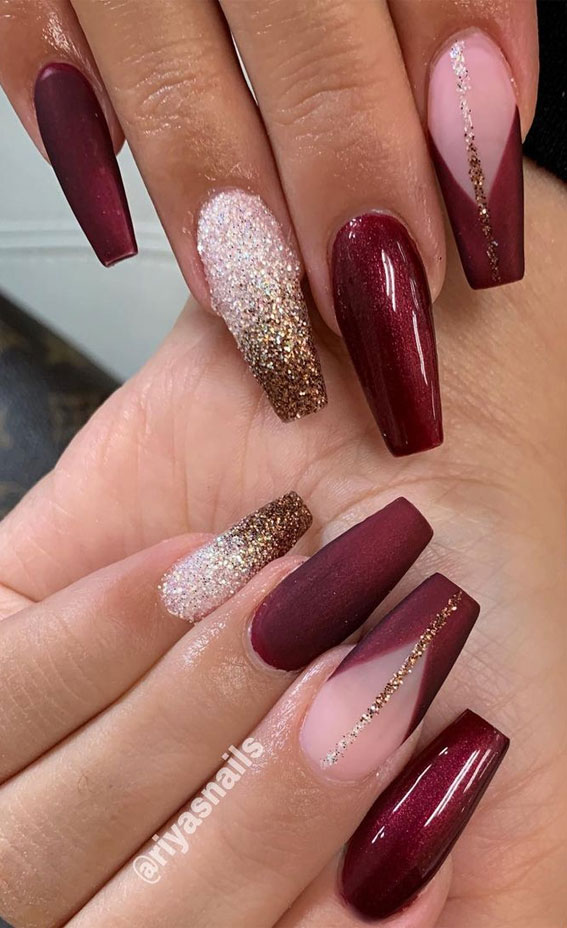 Glamorous Glitter And Matte Nails Ideas