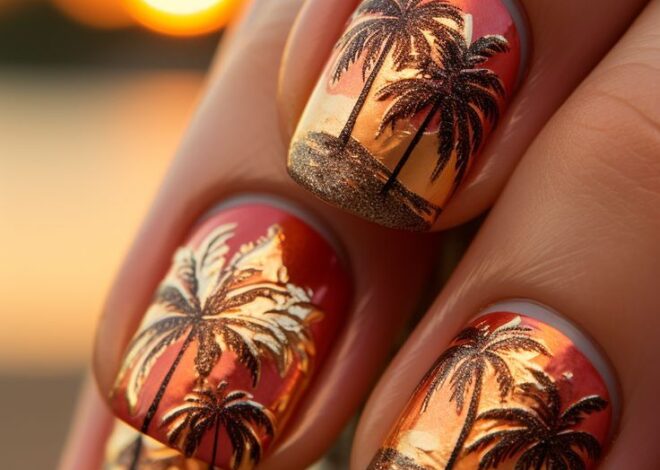 Tropical Palm Tree Silhouette Nails Ideas