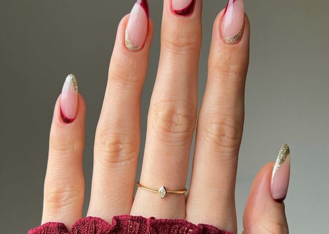 Sophisticated Burgundy And Gold Nails Ideas