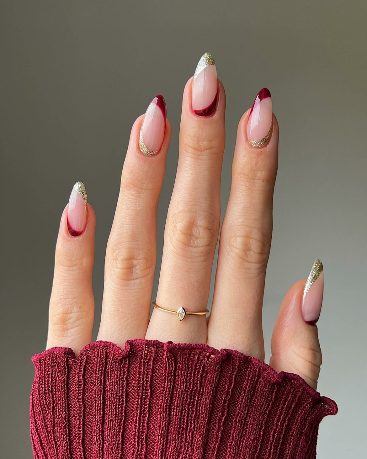 Sophisticated Burgundy And Gold Nails Ideas