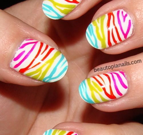 Bold Neon Zebra Stripes Nails Ideas