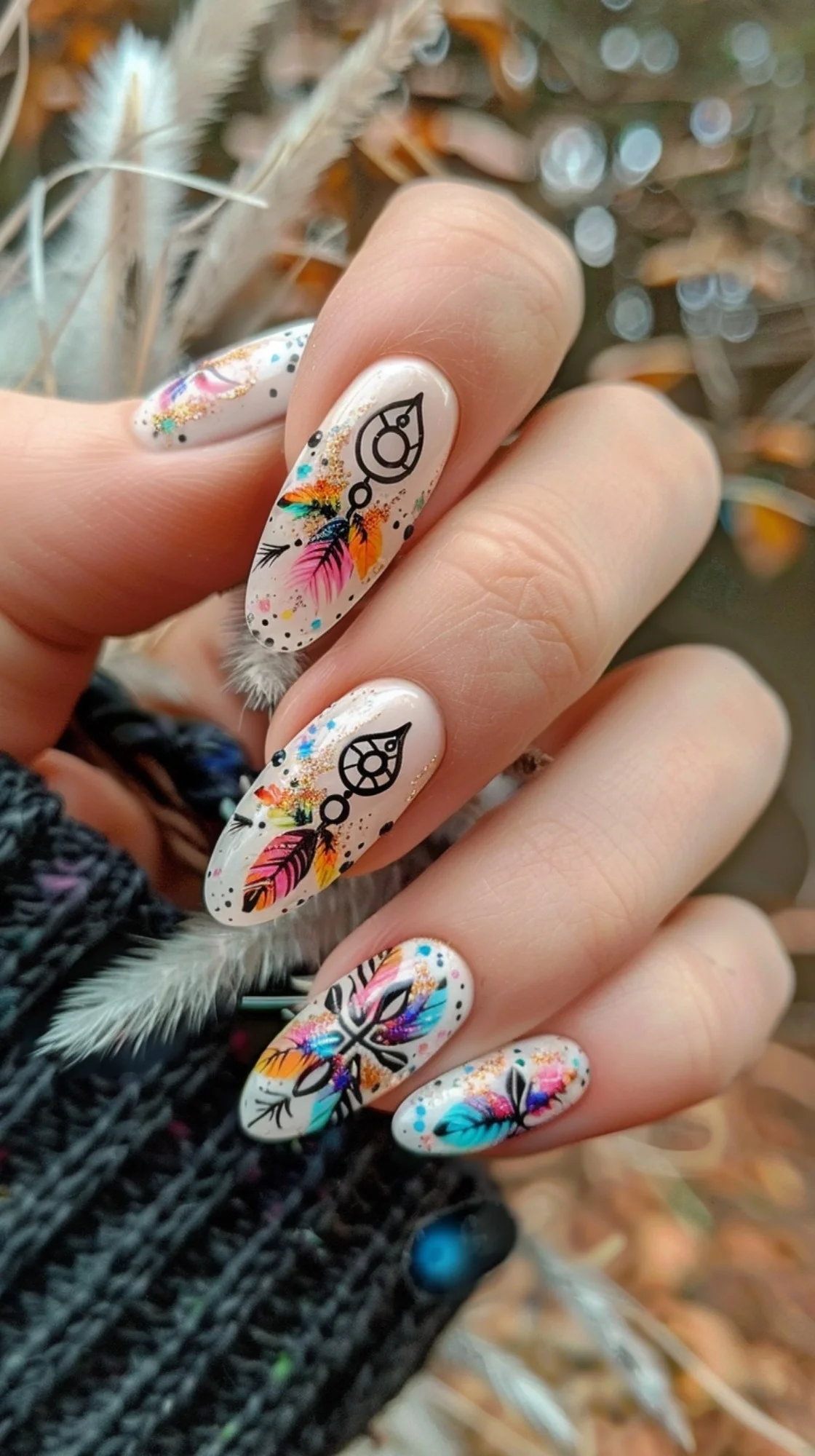 Boho Dreamcatcher And Feathers Nails Ideas