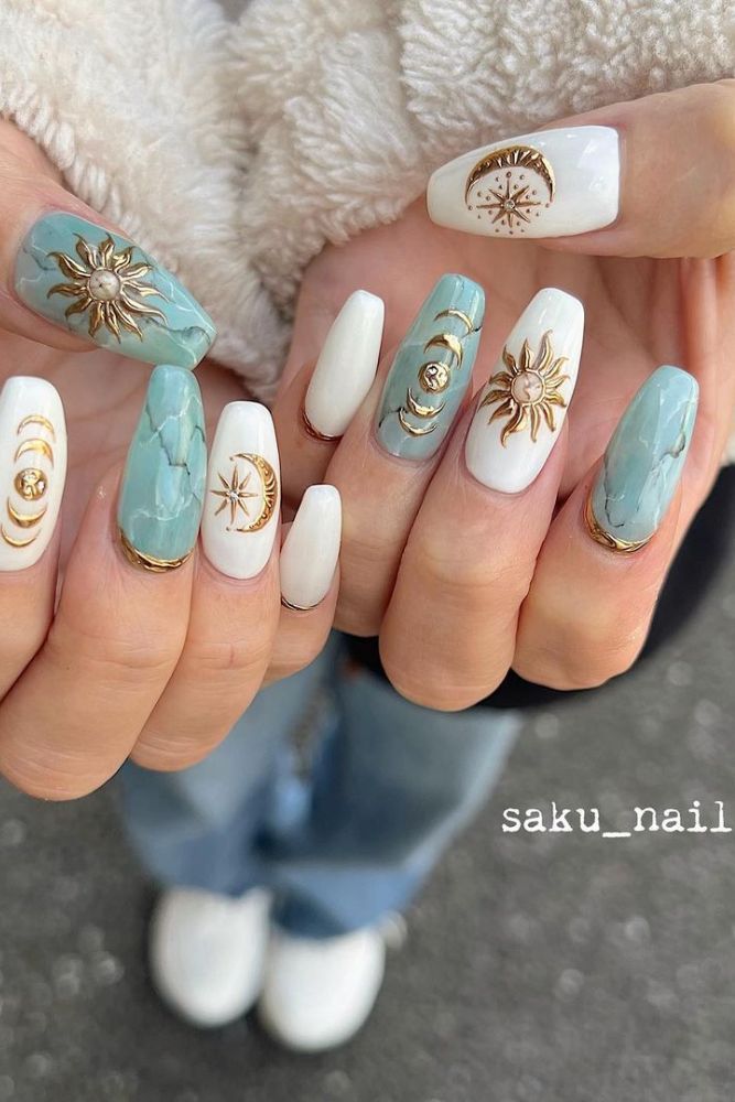 Boho Sun And Moon Nails Ideas