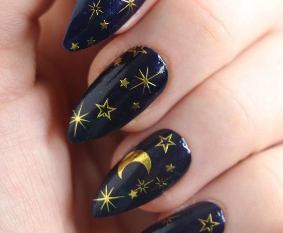 Celestial Moon And Stars Nails Ideas