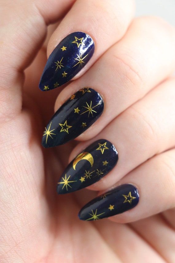 Celestial Moon And Stars Nails Ideas