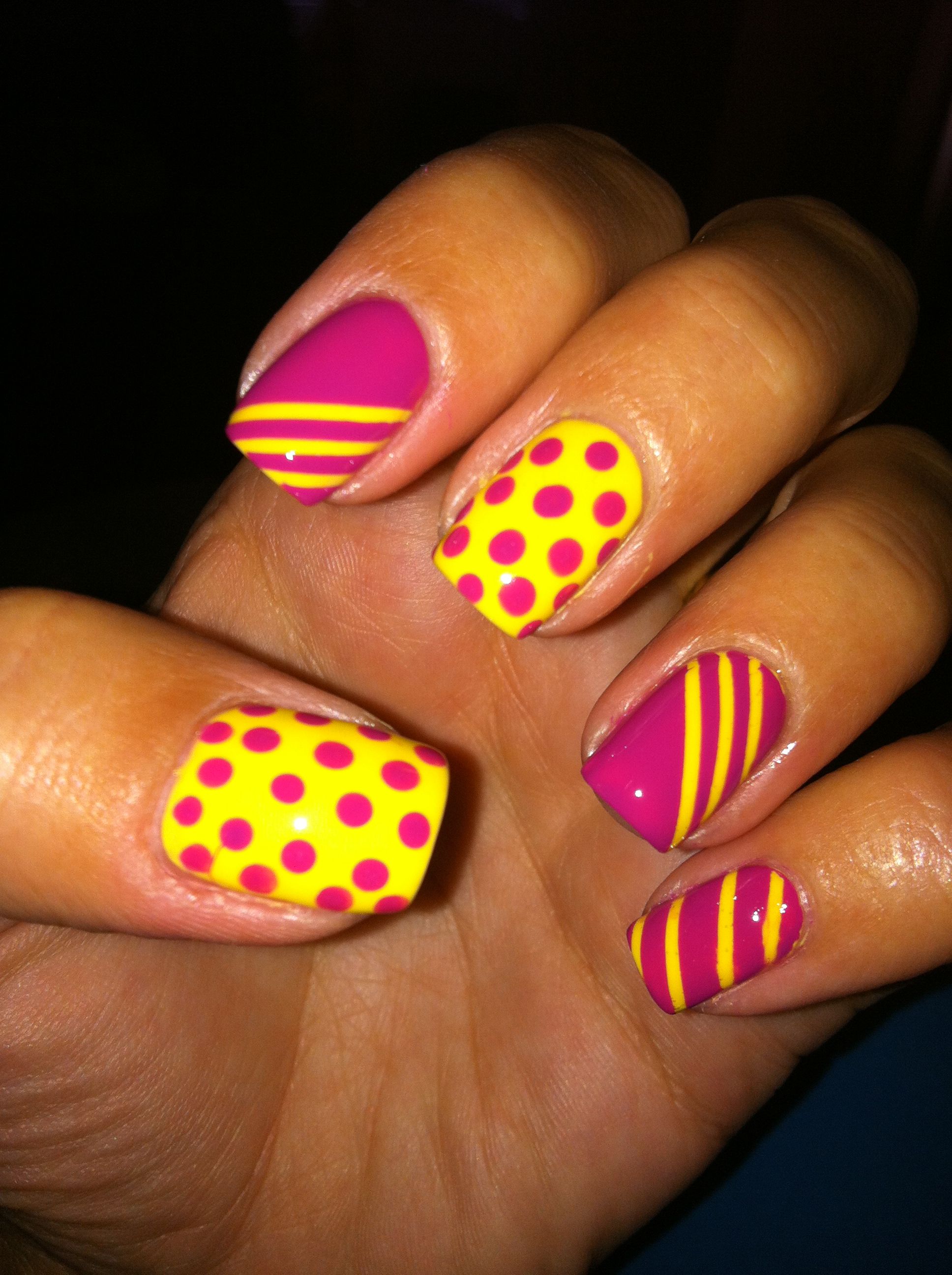 Playful Stripes And Dots Nails Ideas