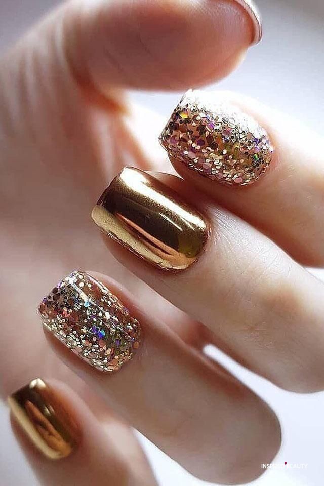 Golden Glitter Accents Nails Ideas