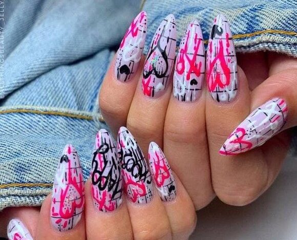 Bold Neon Graffiti Art Nails Ideas